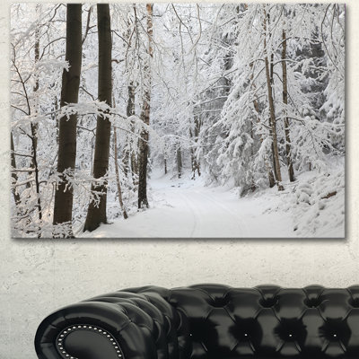 Winter Forest Canvas Wall Art, Snowy Lane Landscape Print - Dense Winter Forest and Lane