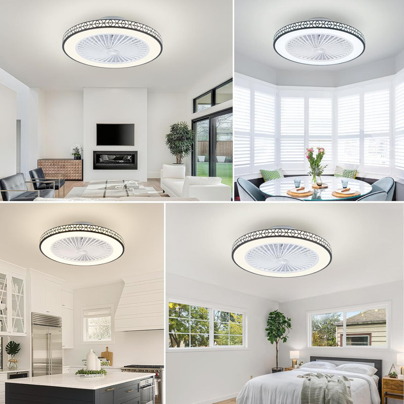 Ventilateur de plafond moderne avec lumière avec télécommande, 6 vitesses réversibles 3000K-6500K à intensité variable et minuterie, ventilateur de plafond encastré pour chambre à coucher, salon (noir)