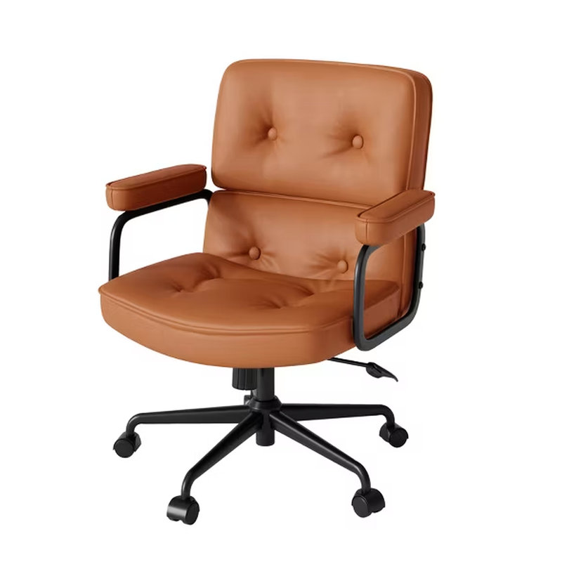 Chaise de bureau brune avec des caractéristiques ergonomiques pour le confort, une base en métal lourd, une stabilité maximale, une hauteur réglable et un assemblage rapide.