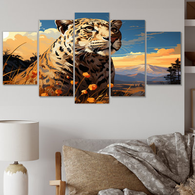 Leopard Lookout In Afrique - Reproduction d'art mural animaux - 5 panneaux