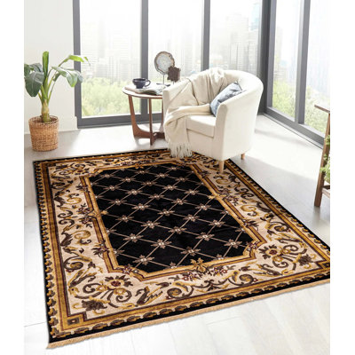 Tapis noir Aubusson 5 pi 11 po x 8 pi 11 po