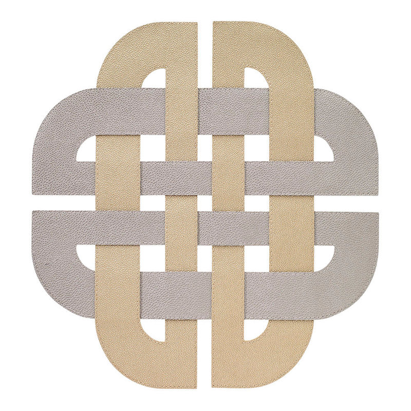 Galway Vinyl Geometric Woven Placemat, Gold/Gray