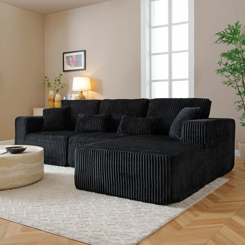 Canapé modulaire Cloud avec assise profonde, Tissu noir, Orienté à droite