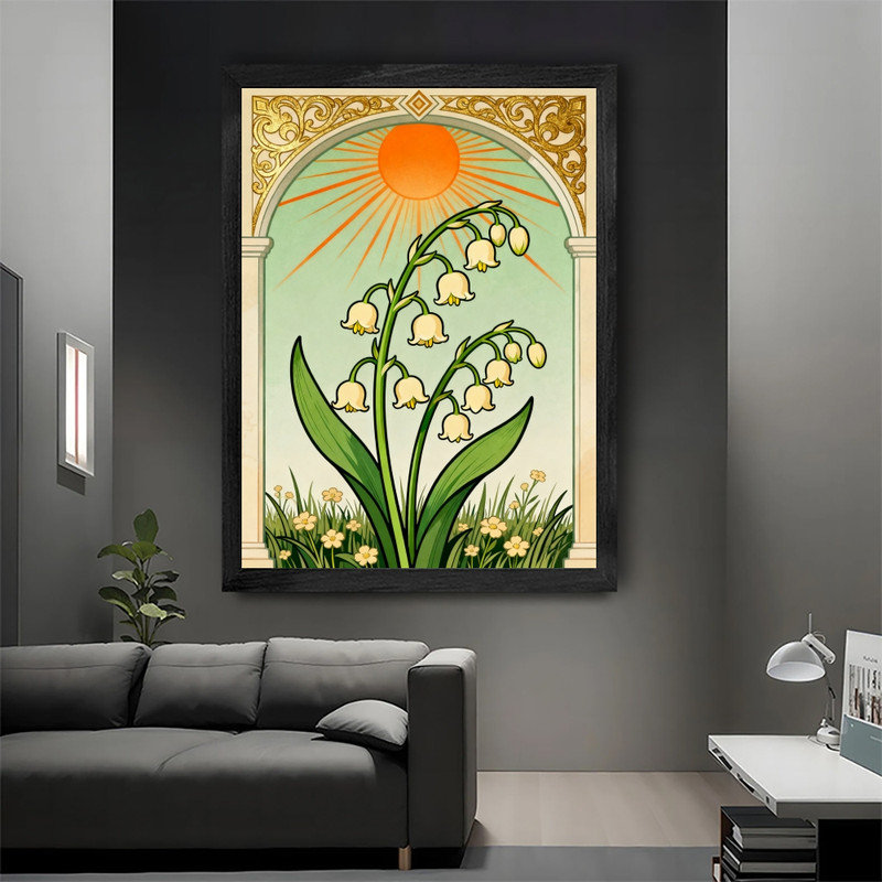 Art mural encadré noir floral et céleste - Boho fantaisiste, décorations rétro, H 17 po x l 13 po