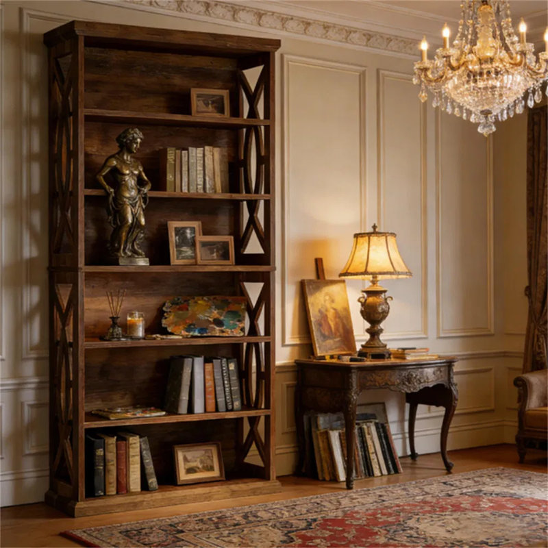 Bibliothèque décorative à panneau latéral - grande bibliothèque en bois à 5 niveaux pour présentation et rangement, 75 lb / tablette, ensemble anti-basculement, pour le salon, le bureau personnel, la chambre à coucher (L 31,5 po x l 11,8 po x H 70,8 po)