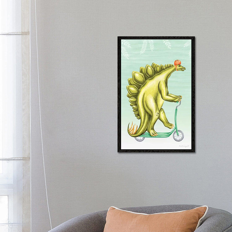 Stegosaurus On Scooter by Amélie Legault - Painting on Canvas, Black Floater Framed, 66.04cm H x 45.72cm W x 3.81cm D