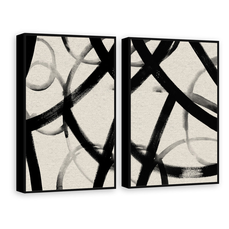 « monochrome ondulation ii », ensemble de 2 reproductions de peintures à l’acrylique encadrées sur toile