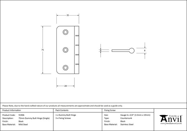 7.5cm H x 35cm W Surface Mount Single Door Hinge