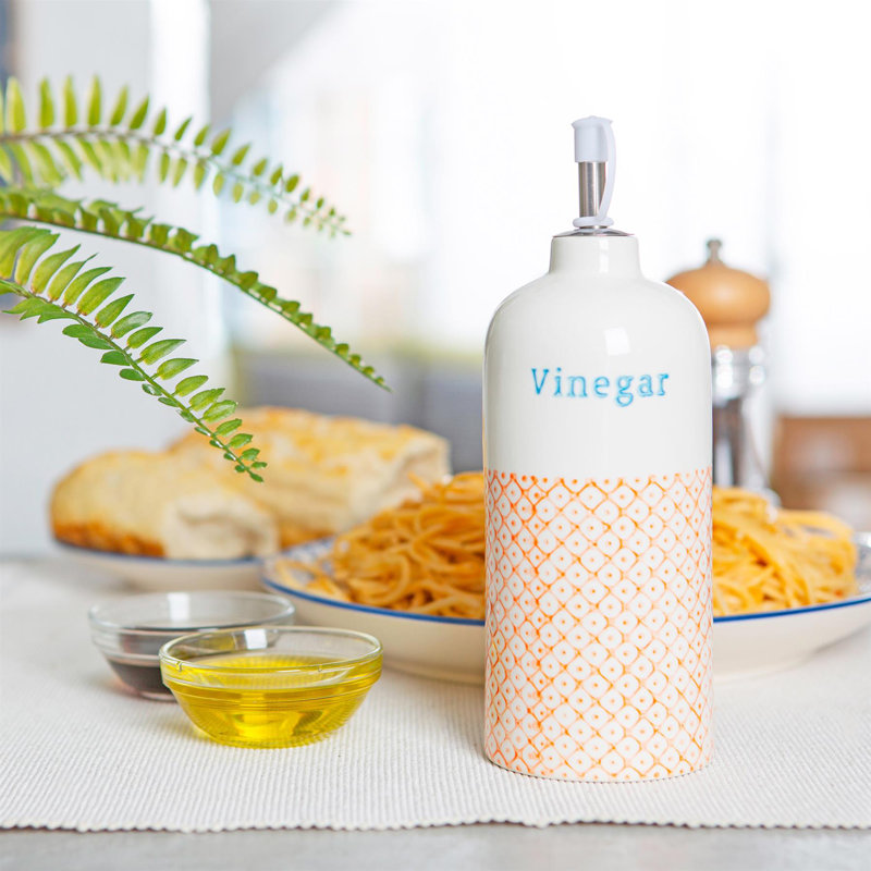 Nicola Spring Hand-Printed Vinegar Pourer Bottles - 500ml - Orange - Pack of 2