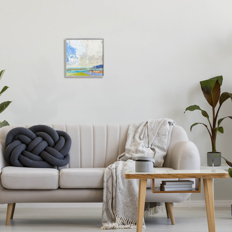 " Puffy Clouds Beach Pattern Layers " by Suzanne Nicoll, 12" H x 12" W x 1.5" D, Farmhouse Gray Framed Giclee
