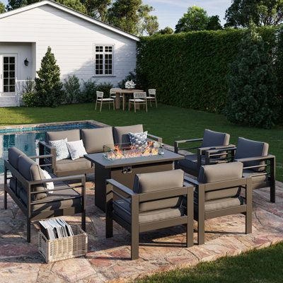 9-Person Sofa Seating Group With Fire Pit