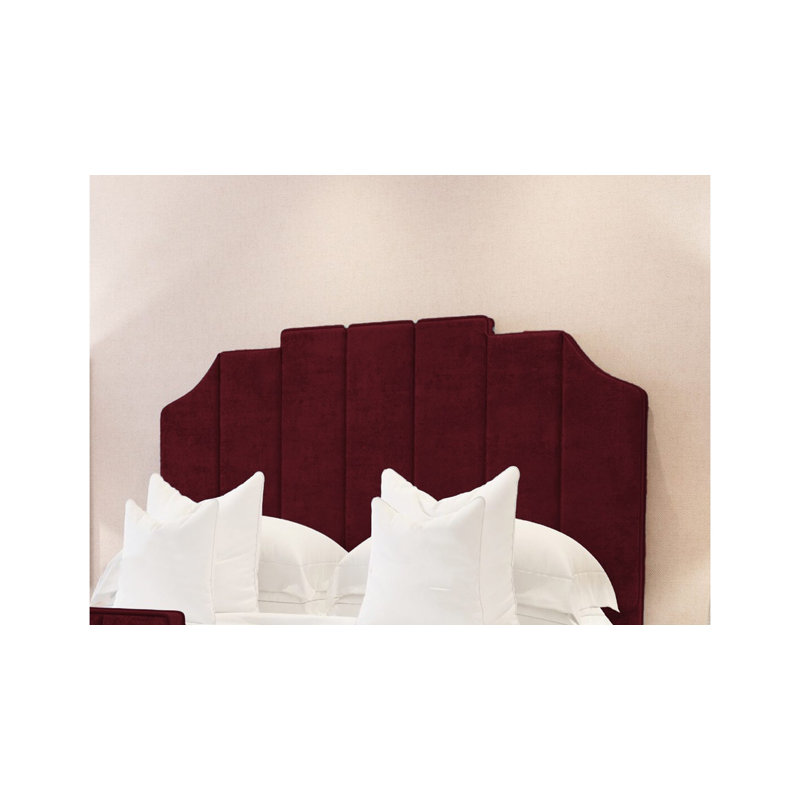 Annalei Regal Velvet Upholstered Bed Frame - Shaped Headboard, Chrome Feet, Super King (6'), Burgundy