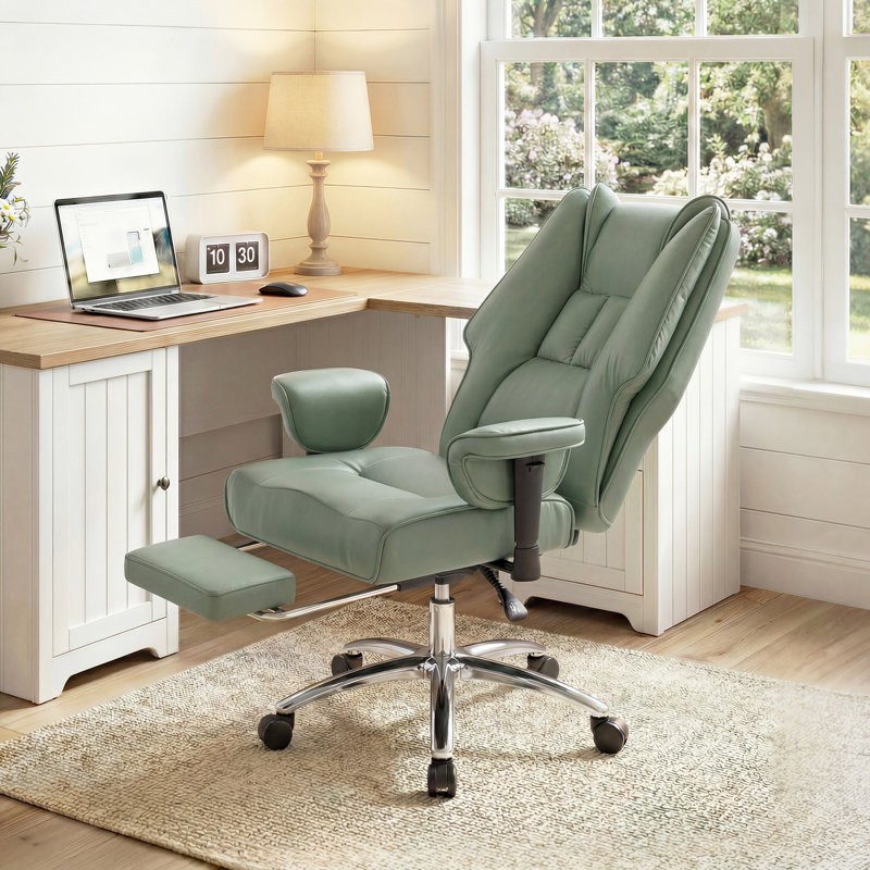 Executive Office Chair, Reclining Desk Chair with Footrest, Green