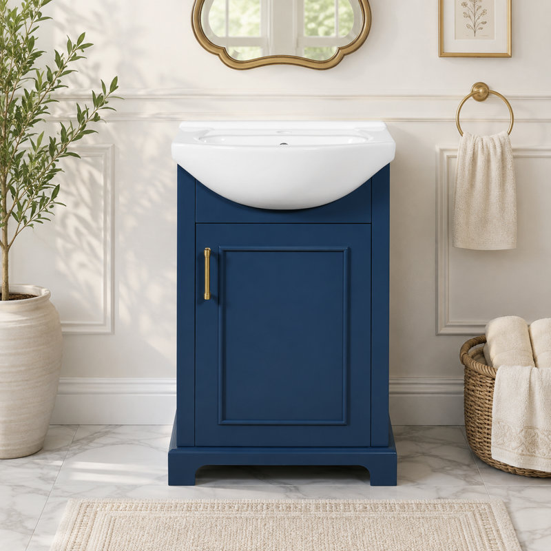 Meuble-lavabo avec lavabo en céramique bombé Highworth, Blue