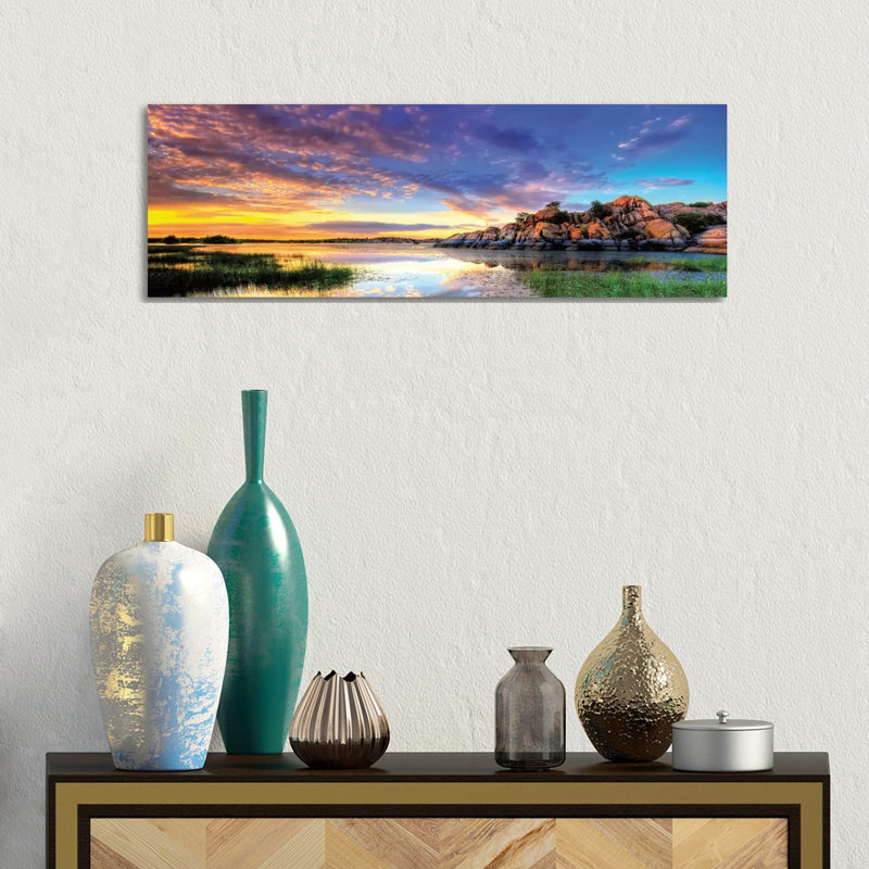 Willow Lake Spring Sunset by Bob Larson - Panoramic Print on Canvas, 30.48 cm H x 91.44 cm W x 1.91 cm D, Wrapped Canvas