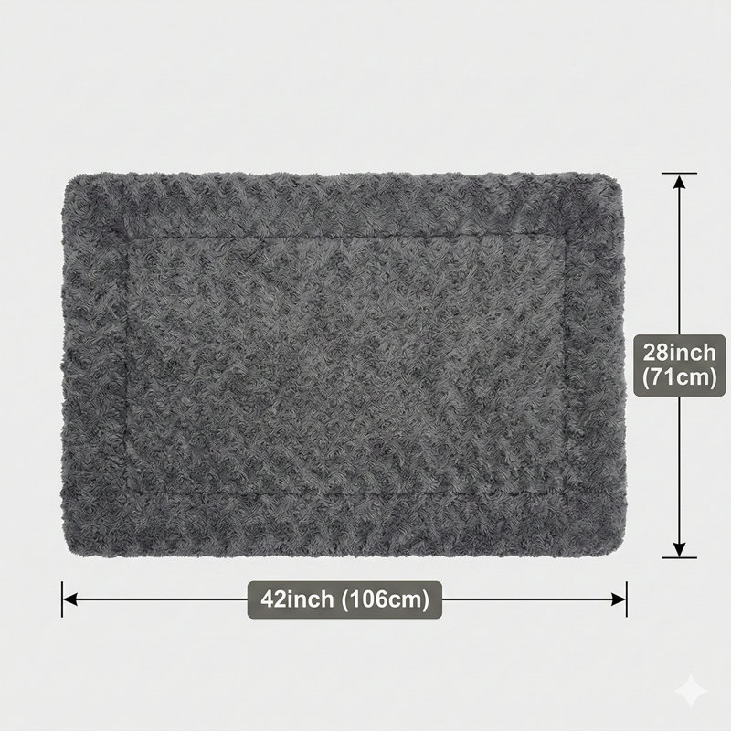 Machine-Washable Ultra-Plush Dog Crate Padding, Comfortable Fluffy Kennel Resting Surface for Large, Jumbo, Medium, and Small Dogs, Measuring 41 by 27 Inches, Gray Color