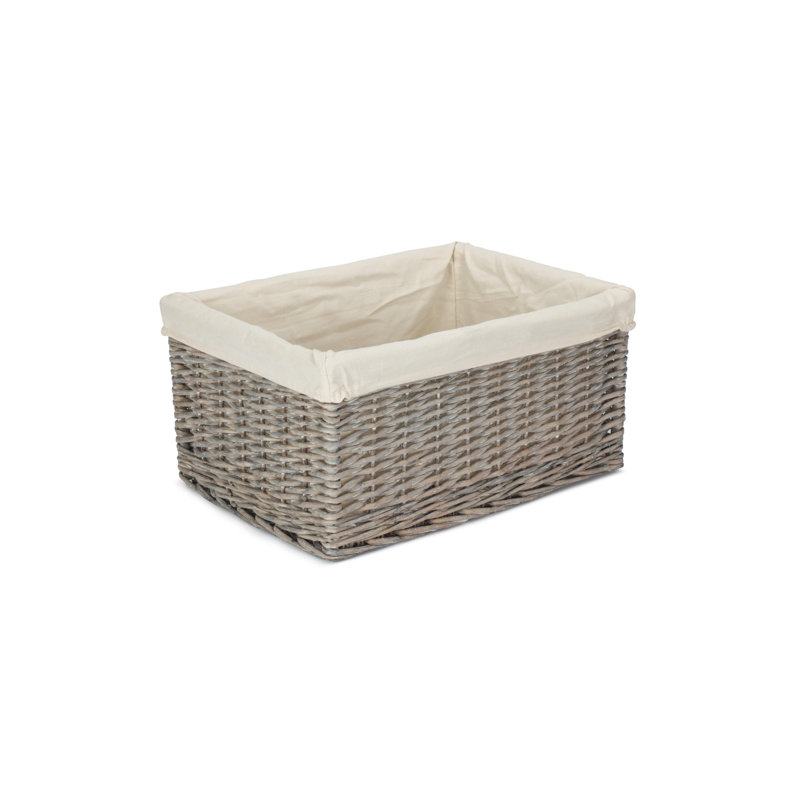 House of Hampton Wicker Decorative Basket, 25cm H x 50cm W x 42cm D, Grey Wash/White Lining