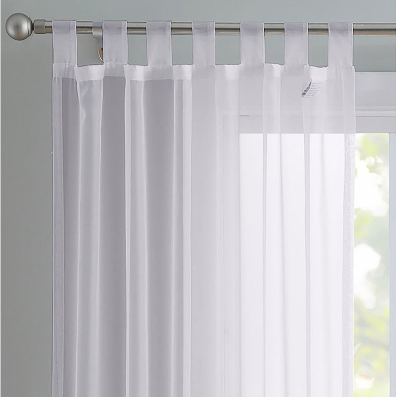 Birdsall Tab Top Sheer Single Curtain Panel, White, 144 W x 137 D cm