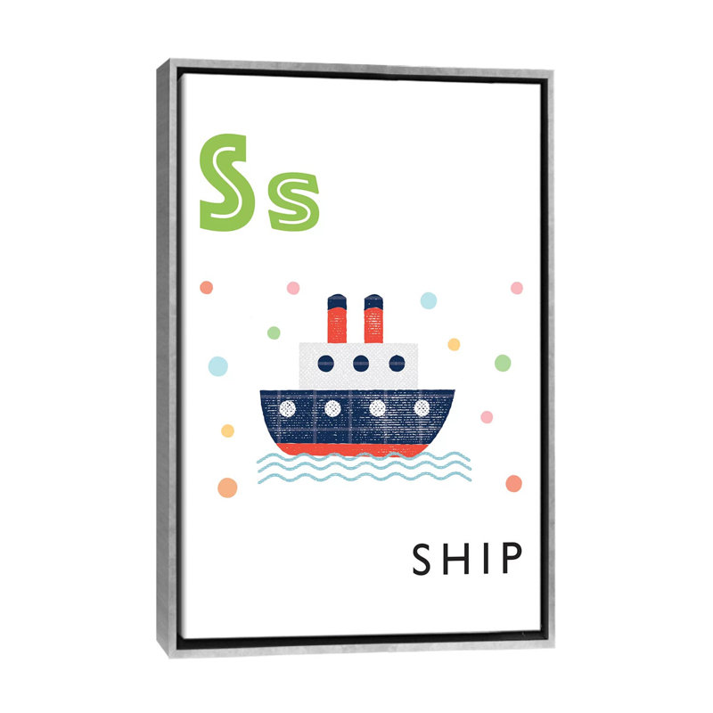 Alphabet Flash Cartes S - impression d'art graphique, H 60 po x l 40po x P 1,5 po, Toile avec cadre argenté, Pas de tapis