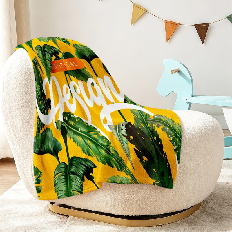 Jeté en flanelle verte molletonnée ultra douce, imprimé tropical brillant, Throw 30" x 40"