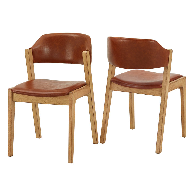 Chaises de salle à manger à finition chêne moderne scandinave moderne avec coussin en similicuir caramel