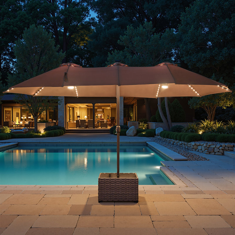 Parasol de marché rectangulaire avec base et table basse carrée 14,5 pi x 8,5 pi, Beige