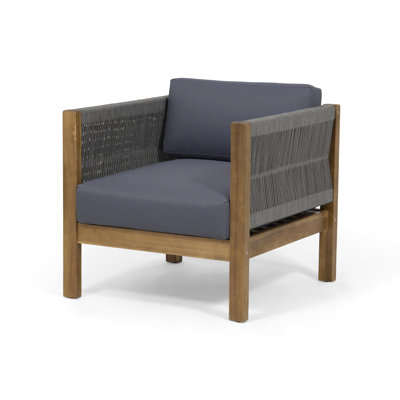 Wood Outdoor Reclining Club Chair, Rope Weave Design, Water- Padding, 25.58 In. Height Stylish Comfort Seat, Accents, Upholstery, 29.06 Wide