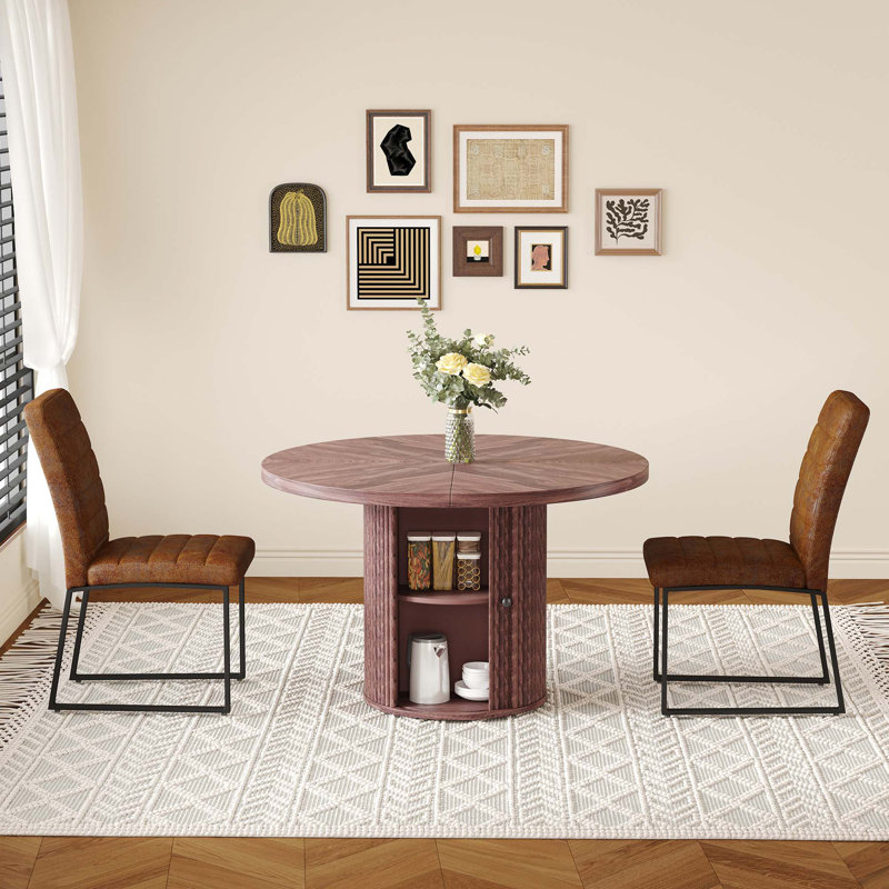 Ensemble de chaises de salle à manger rembourrées en polyuréthane 2 pièces avec table à colonnes romaine ronde, rangement inclus, convient aux restaurants