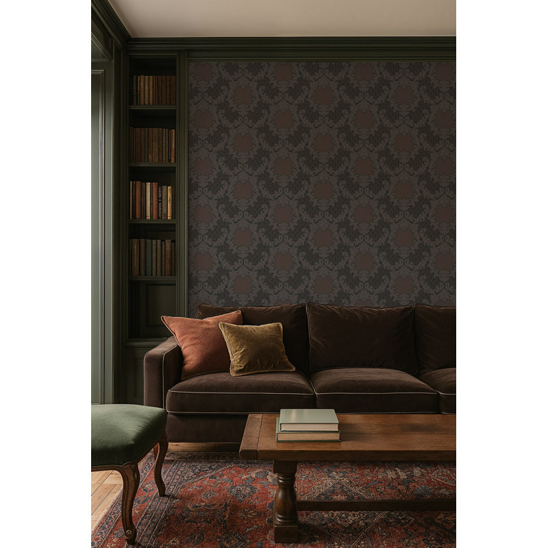 Shadow Leaf Damask - Red Night Wallpaper