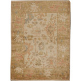 Hand-Knotted High-Quality Tan and Green Area Rug