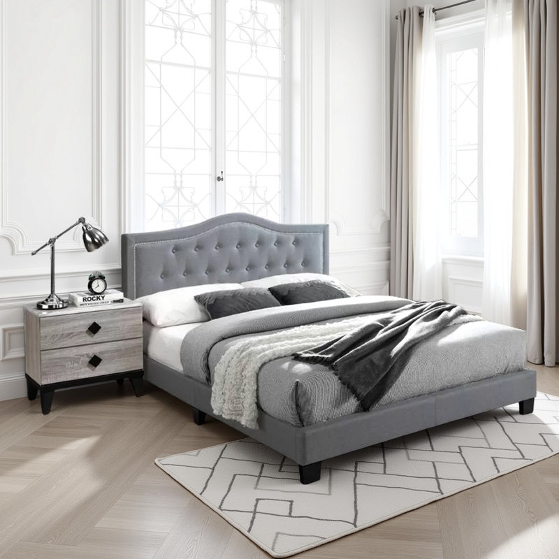 Upholstered Platform Bed, Dark Gray, Full