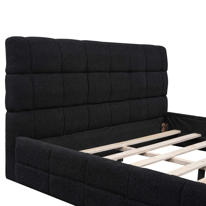 Lit plateforme tapissier Osuma, Noir, Lit double