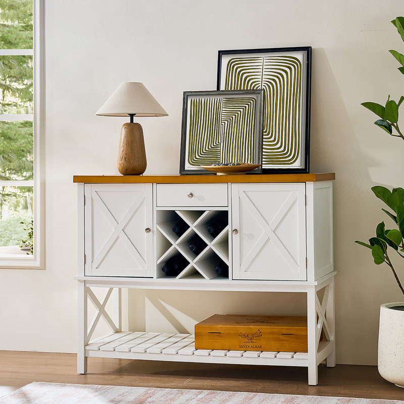 Console de bar multifonctionnelle avec tiroir, armoire, support à vin et tablette de rangement pour divers espaces de vie