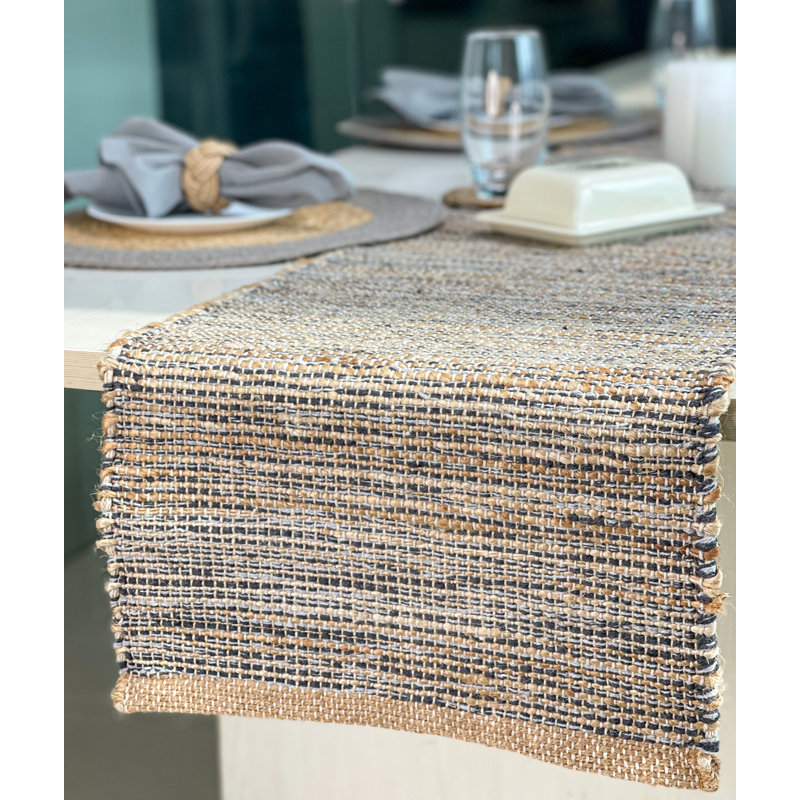 Chemin de table Pingham, Naturel / gris anthracite, 108 po x 13 po