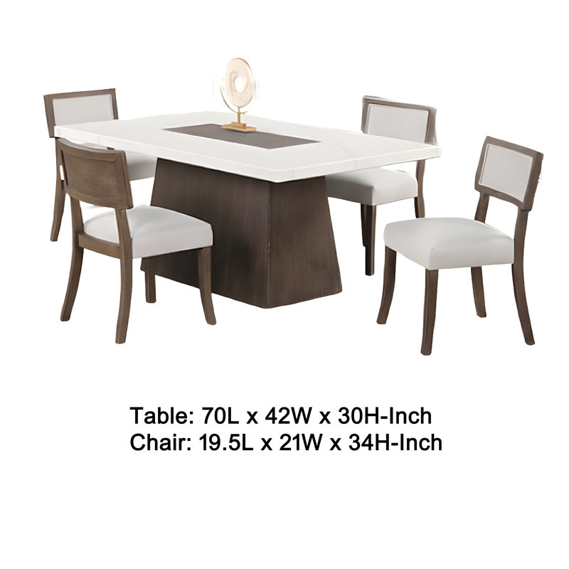 Ensemble de salle à manger 5 pièces Asten, table rectangulaire, 4 fauteuils bouclés, brun noyer, 5 pièces: table, 4 chaises