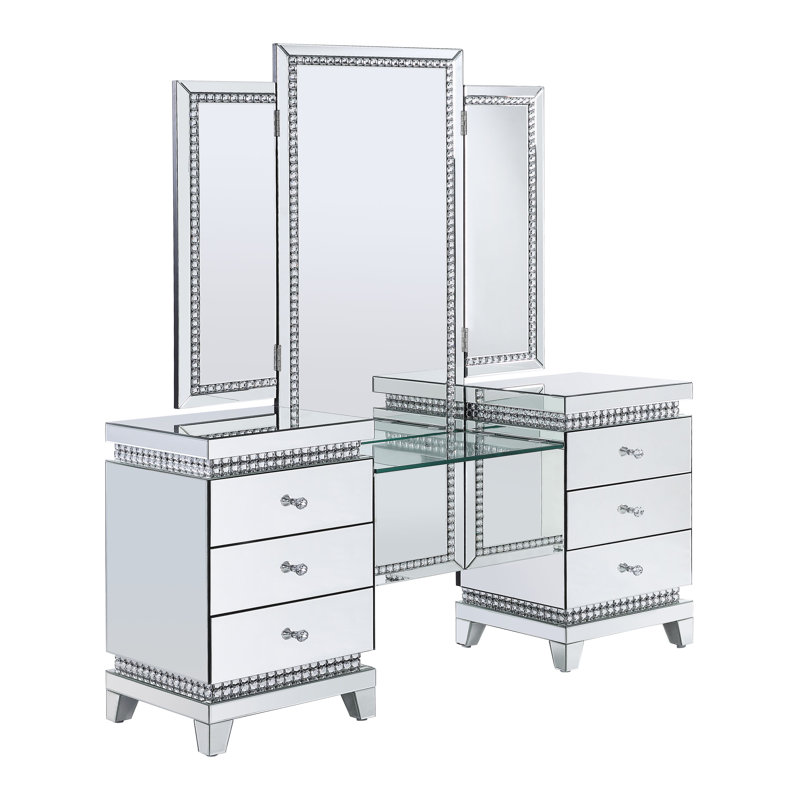 Bureau de coiffeuse à 6 tiroirs avec miroir 59,6 po de largeur