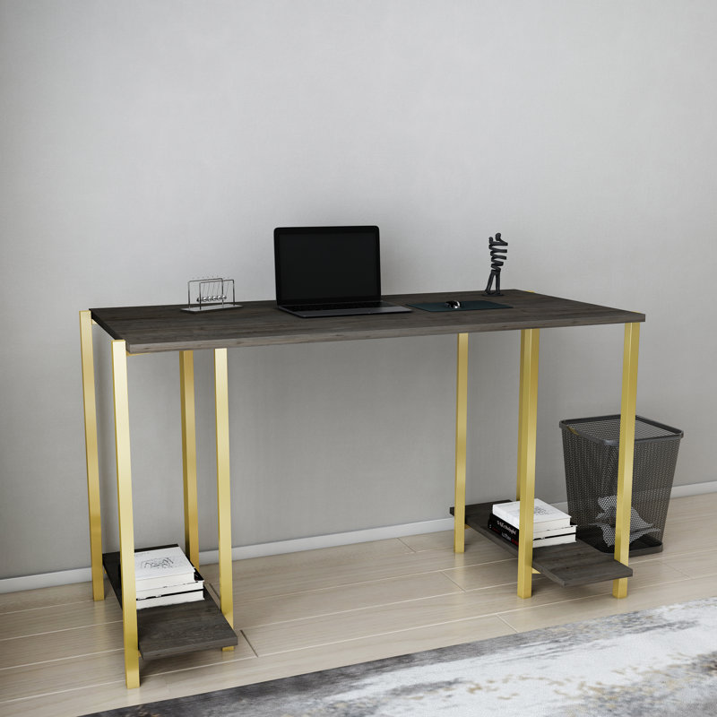 Bureau Academy, Chêne gris foncé / or