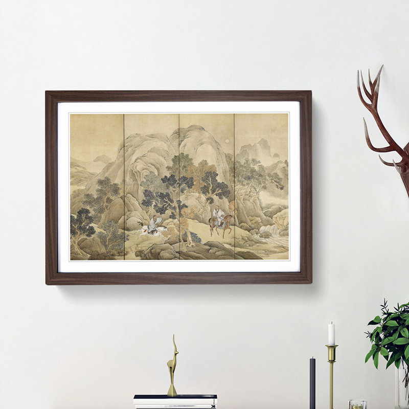 Xiao He Chases Han Xin by Yosa Buson - Picture Frame Painting Print, 27cm H x 36cm W x 2cm D, Walnut Framed