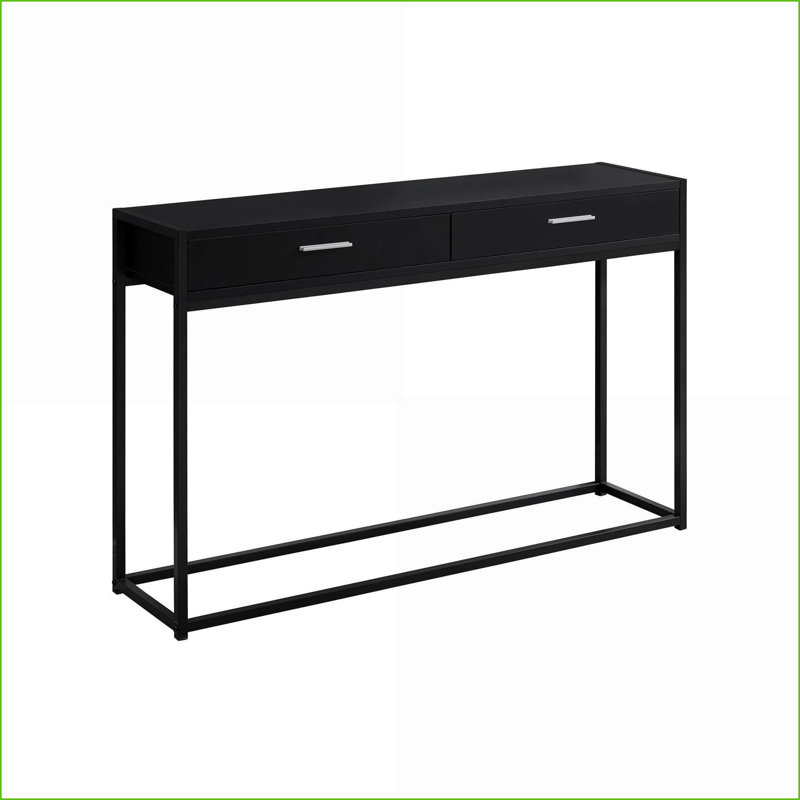 Table basse contemporaine compacte avec 2 tiroirs de rangement, stratifié noir et amp; Métal pour les petits espaces de vie