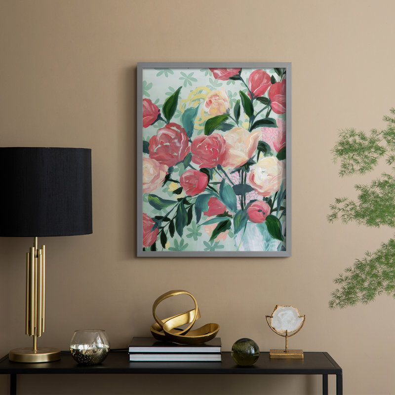 «Painted Posies II», reproduction encadrée - bois massif, H 15 po x l 12 po, Gris