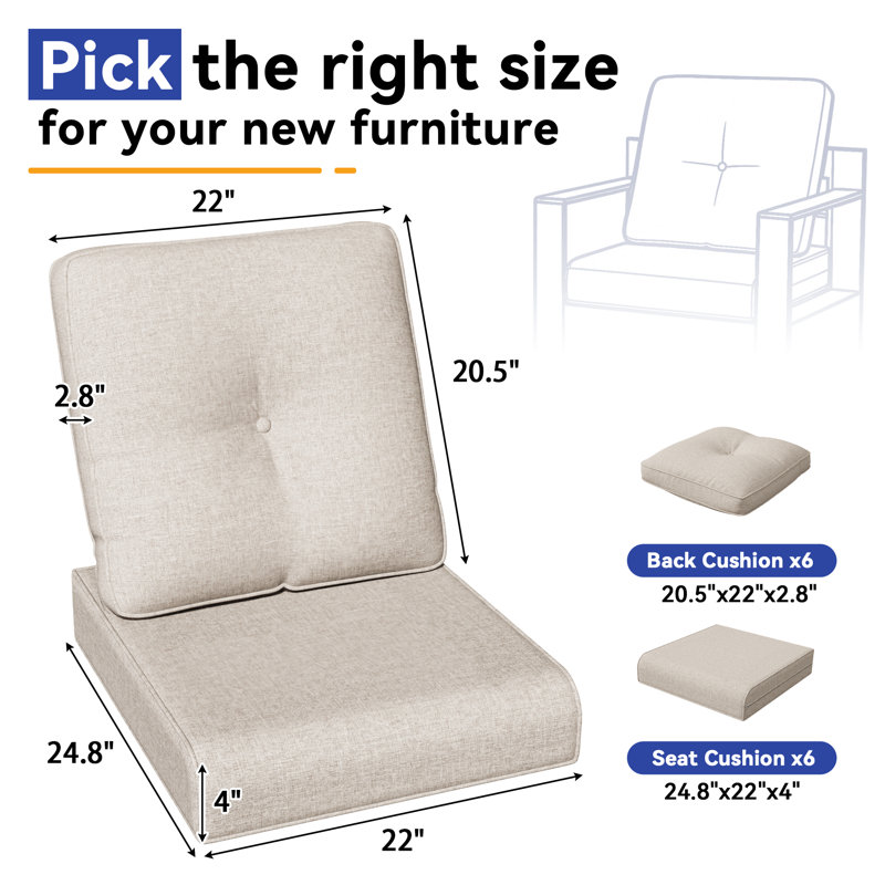 Outdoor Deep Seat Cushion Set - Comfortable,Weather-Resistant,Fade-Resistant Olefin Fabric, Beige, 6