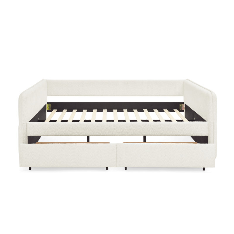 Daybed With Trundle Upholstered Tufted Sofa Bed, With Two Drawers, Queen Size, Boucle Fabric (88"X65.5"X29.5"), Beige