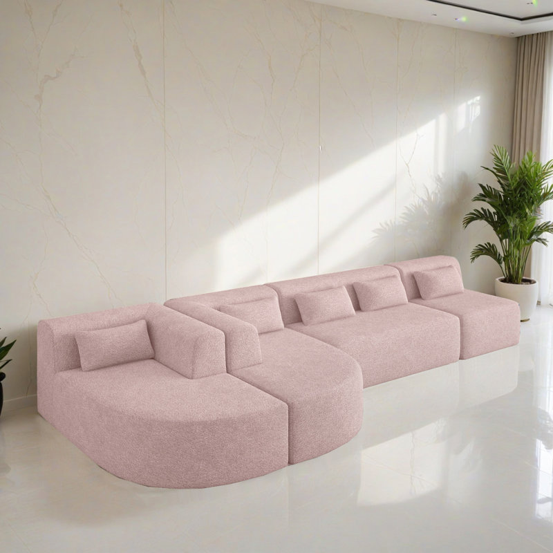 Canapé-lit modulaire 4 pièces pour salon, Polyester rose