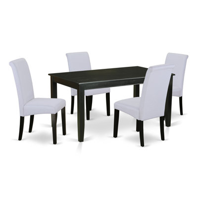 5 Piece Dining Room Table Set Includes a Rectangle Kitchen Table and 4 Grey Linen Fabric Parsons Dining Chairs, 36x60 Inch, Black
