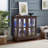 Retro Antique LED Curio Display Cabinet With Adjustable Shelves And Lattice Doors-1907276394