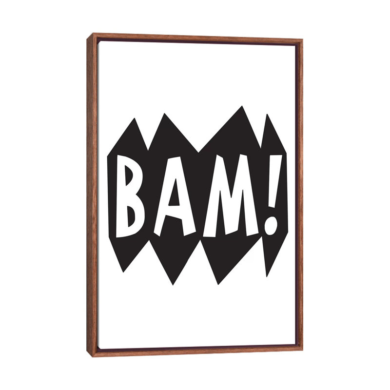 BAM! Noir - reproduction d'art textuel, Aucun mat, Toile avec cadre brun, H 26 po x l 18 po x 1,5 po