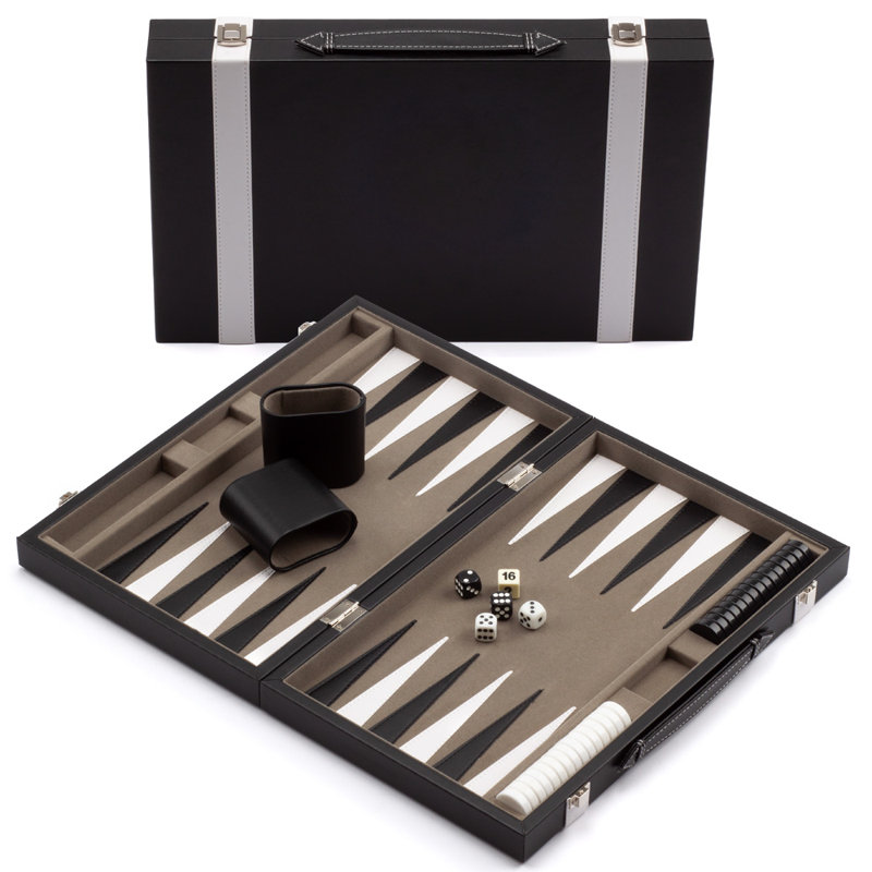 Jeu de backgammon en cuir, Gris/noir, L