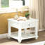 Table de bout en bois de peuplier classique - blanc délavé et tablette inférieure traditionnelle avec rangement blanchi