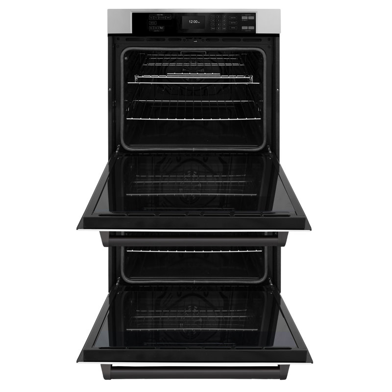 ZLINE 30 in. Autograph Double Wall Oven w/ Air Fry and White Doors w/ Gold Handles, Matte Black