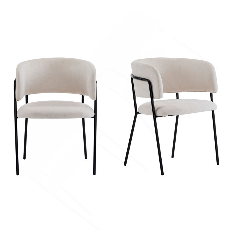 Modern Upholstered Arm Dining Chair Set Of 2, Beige
